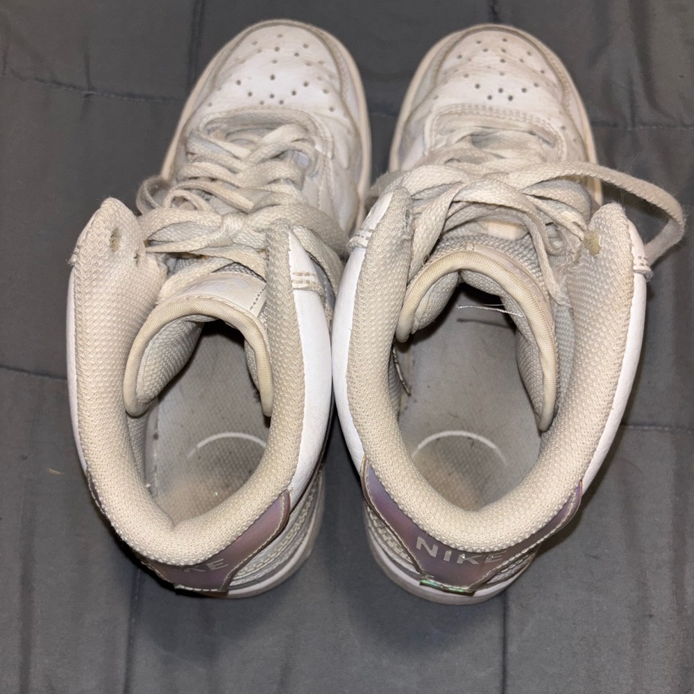 NIKE White Iridescent Court Vision Mid Sneakers Women’s Size 6.5 - Picture 5 of 9